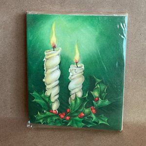 Vintage Pack of Hallmark Unopened Unused Christmas Cards Green w/Candles